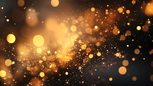 Glowing golden bokeh dust swirling across dark space.