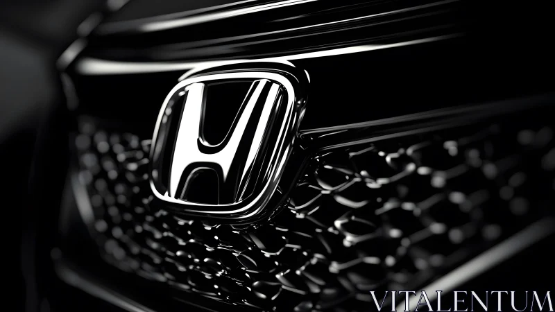 Close-up of Honda Car Grille with Chrome Badge in Modern Lighting. Close-up of Honda Car Grille with Chrome Badge in Modern Lighting.