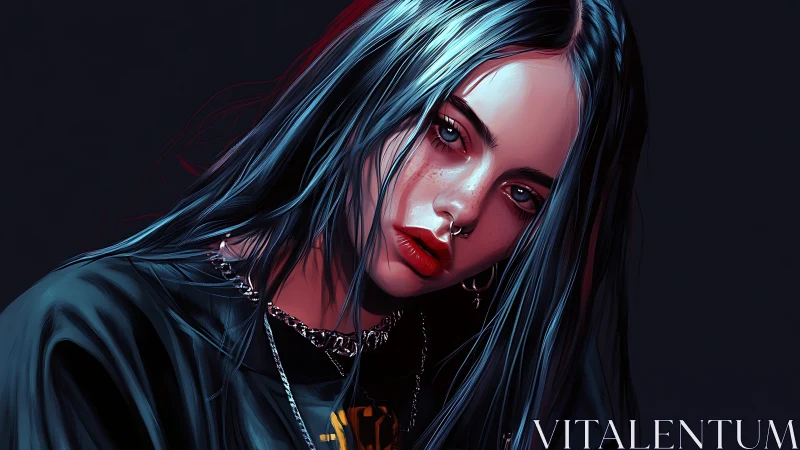 Chromatic portrait of pierced girl in neon rim lighting study.