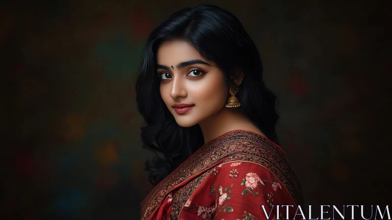 Graceful portrait celebrates timeless beauty in floral saree