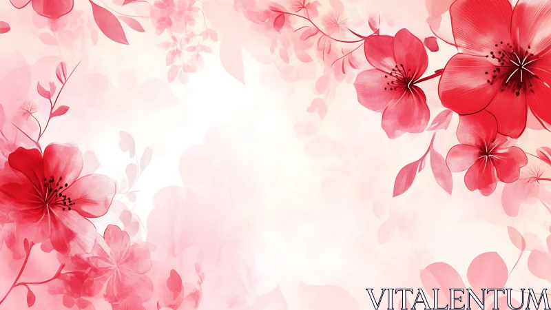 Crimson Petals Dance Through Soft Pink Luminescence