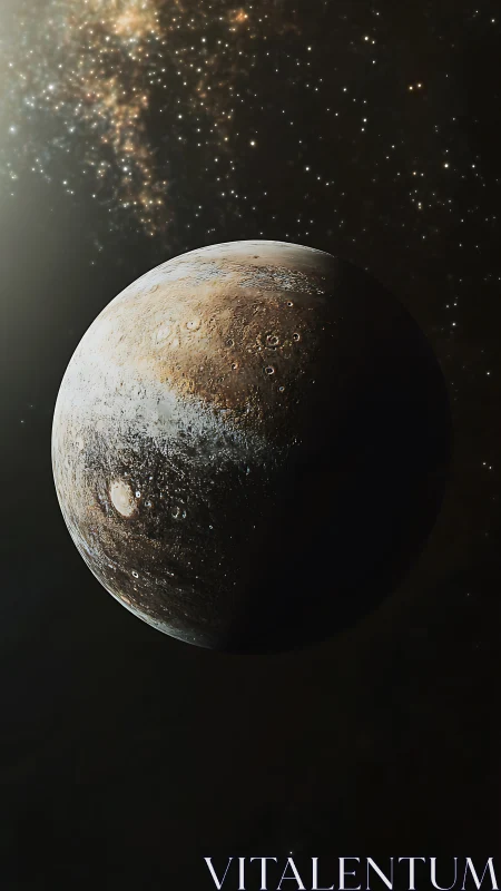 Photorealistic planetary sphere with stellar backlight rendering.