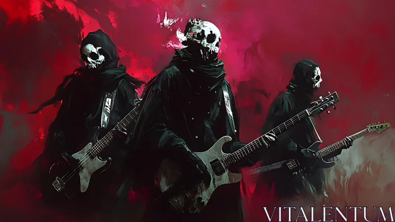 Skeletal metal band rises in crimson storm of sound.