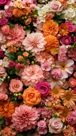 Polychromatic Floral Arrangement: Dense Layered Blooms with Warm Color Palette.
