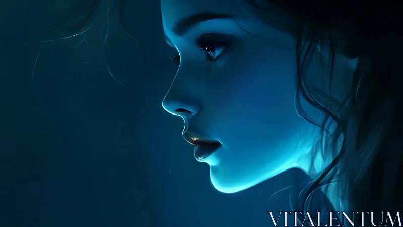 Soft blue glow surrounding a quiet, thoughtful profile portrait.