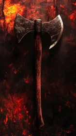 Battle-scarred double axe glowing over molten ember void.