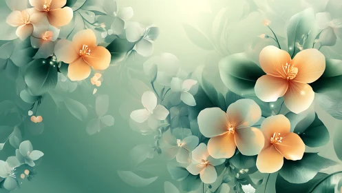 Soft Gradient Botanical: Layered Floral Composition in Warm Peach Tones.