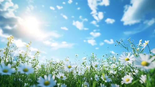 Wildflower Field Under Blue Sky.