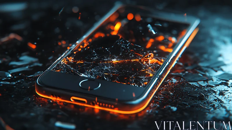 Molten backlit smartphone with shattered glass and glowing edges