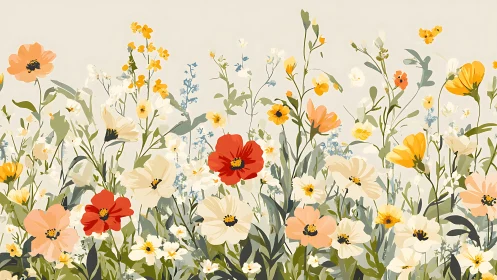 A Cheerful Garden Symphony: Wildflowers Dancing in Warm Summer Light