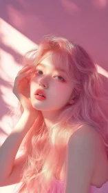 Soft pink portrait with high key lighting and pastel skin rendering