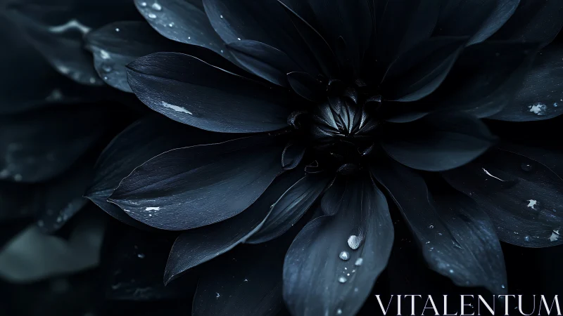 Dark bloom with water droplets on layered petals.