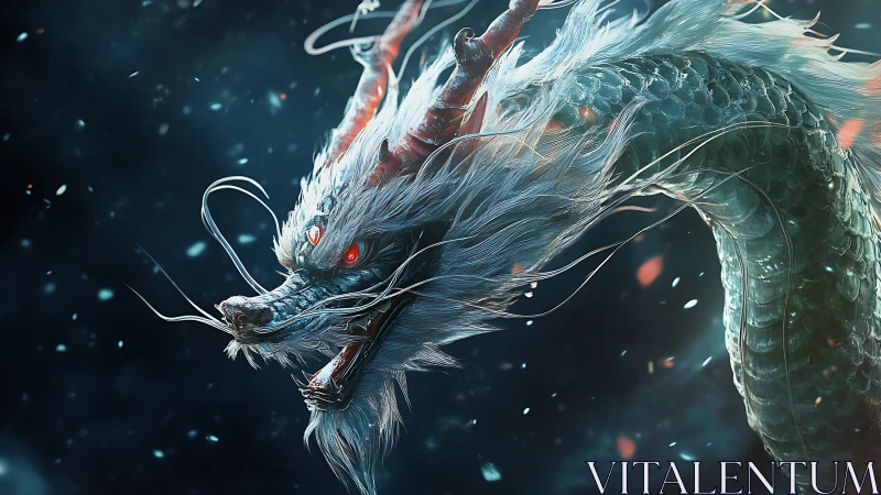 Luminescent eastern dragon arcs through particulate twilight field