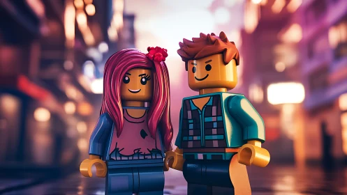 Two LEGO Characters in Urban Lighting Setting.