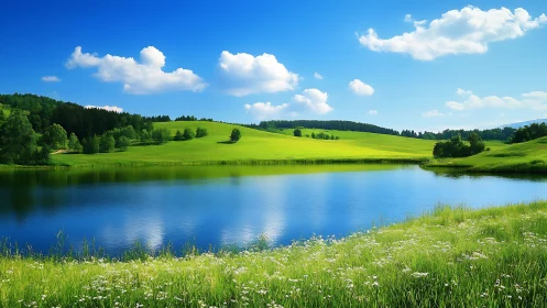 Radiant temperate lake with saturated pastoral gradients.