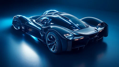 3D hypercar render with neon edge lighting and fluid aerodynamics.