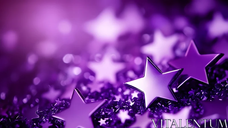 Shallow depth of field isolates reflective violet star confetti