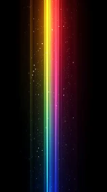 Neon rainbow light pillars glow against a cosmic dark void