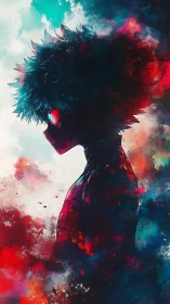 Chromatic silhouette of masked anime figure in nebular bloom.