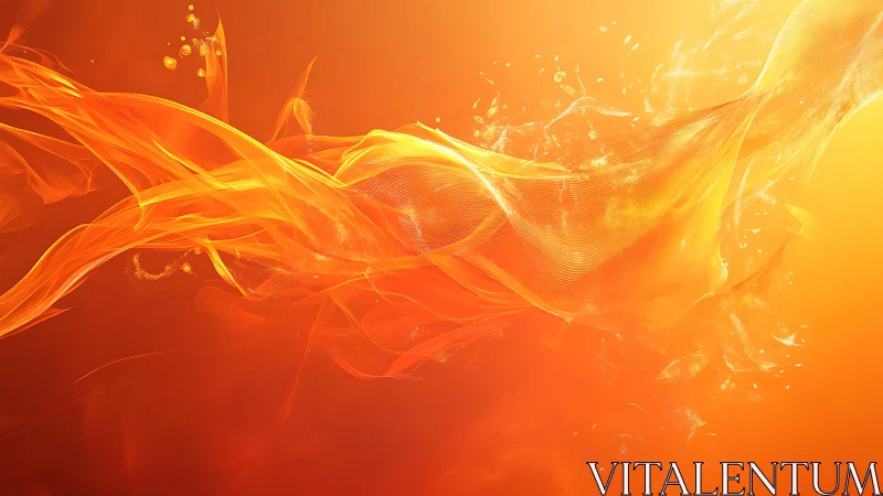 Abstract flowing orange flames in digital art style background.