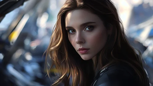 Digital portrait depicts young woman in shallow depth focus