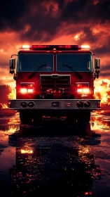 Fire Engine Frontal Illumination Against Apocalyptic Sky.