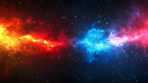 Twin cosmic currents collide, painting fire and frost in space