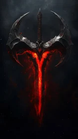 Molten demonic greatsword emblem with bifurcated infernal halo.
