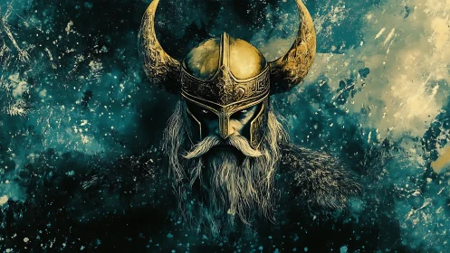 Storm-forged Viking warlord crowned in splintered starlight.