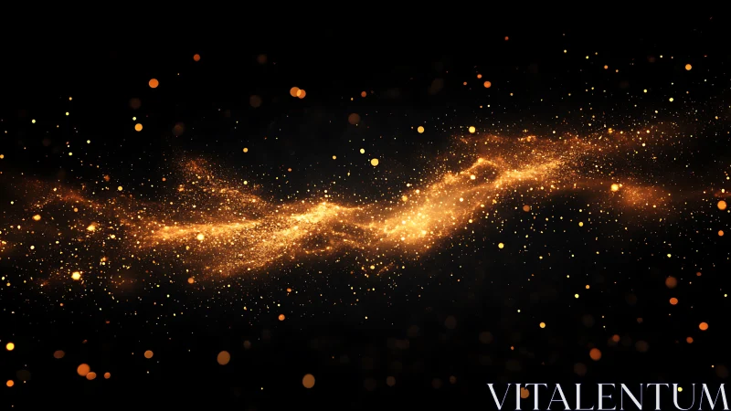 Golden particle stream arcs across deep black void.