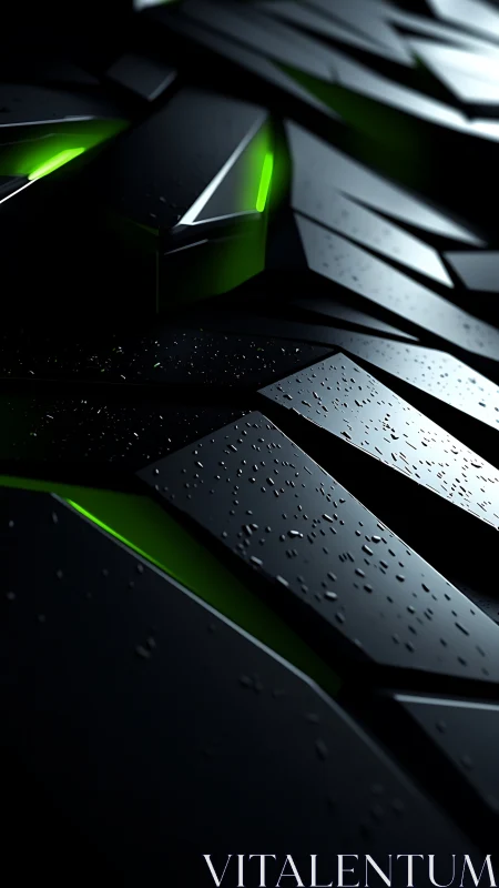 Sleek black panels glowing with cool electric green light.