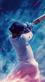 Cricket batter carves a blazing stroke through cosmic clouds