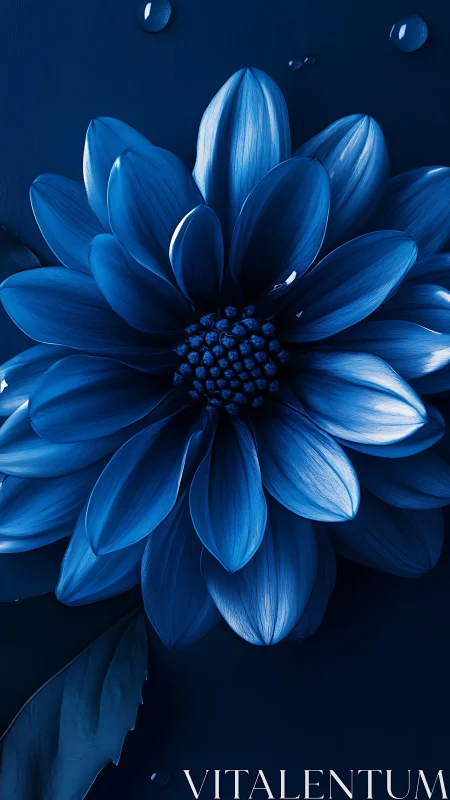 Blue Dahlia Bloom Against Deep Navy Background