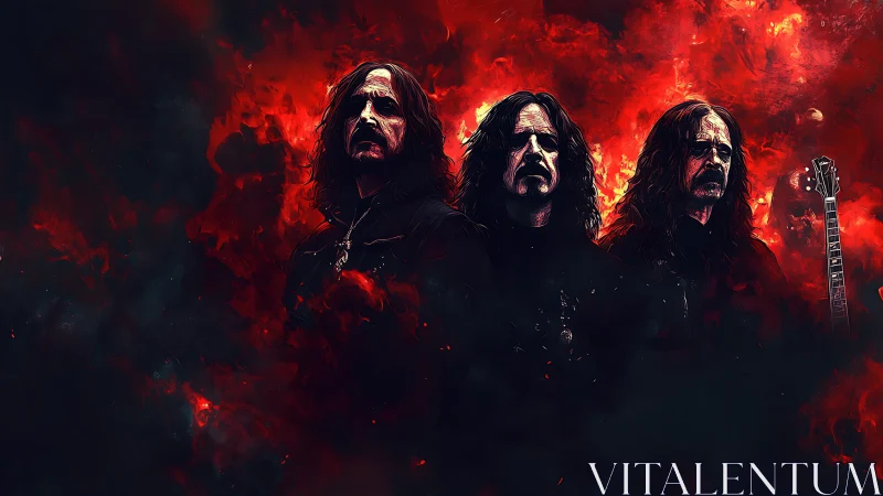 Blazing metal phantoms rise through stormy crimson smoke