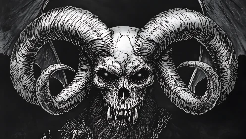 Dark horned skull guardian rising from the shadows.