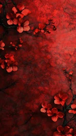 Crimson Blossoms Against Weathered Texture Deep Red Floral Study