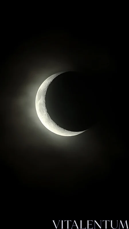Crescent moon in high-contrast astro capture with soft halo.