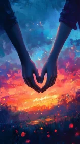 Hands Frame Fiery Landscape Cosmos.