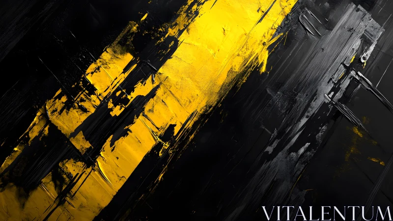 Bold Abstract Yellow and Black Brushstroke Painting on Canvas.