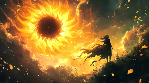 Girl of the blazing sunflower sun meets the storming sky.