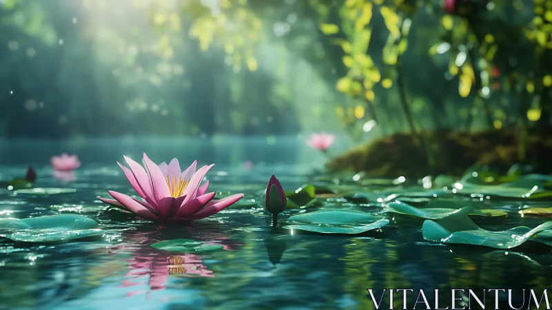 Luminous aquatic lotus rendered in shallow depth-of-field focus.