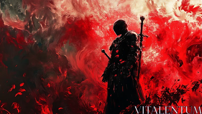 Blood-red storms crown the silent knight of smoldering dusk