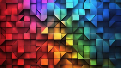 Vibrant 3D cubes form a dynamic rainbow geometric wall