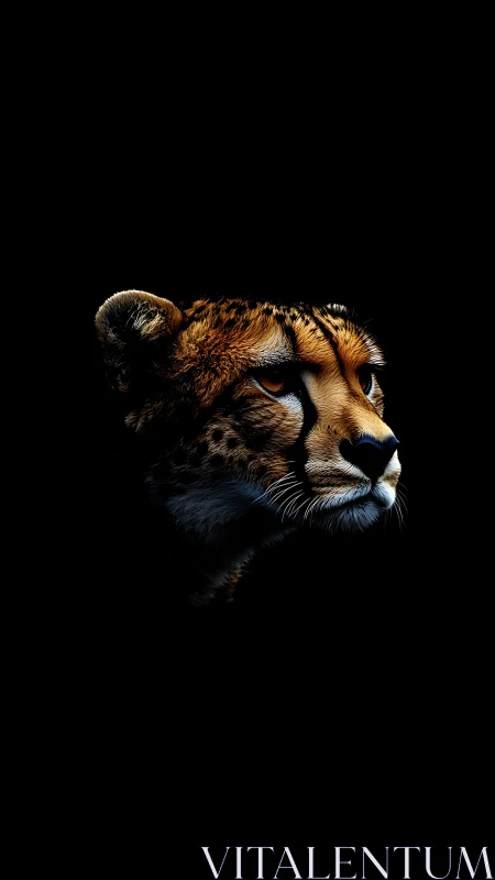 Cheetah Portrait Against Darkness.