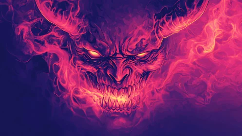 Infernal blaze curls into a horned demon crowned with embers