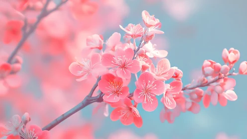 Cherry blossoms are rendered in a soft, shallow-focus study