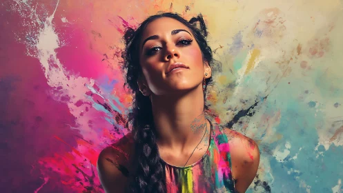 Confident female portrait merges photoreal detail with painterly abstractions