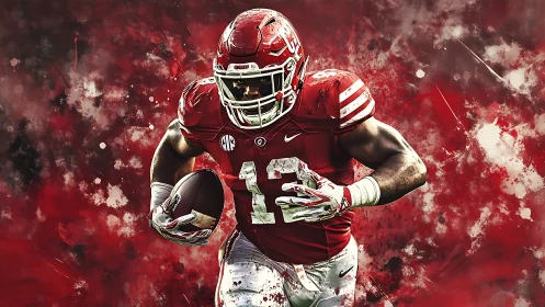 Digital rendering shows football player running with ball