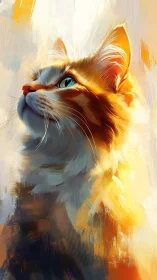Luminous Golden Cat with Thoughtful Gaze and Warm Glow