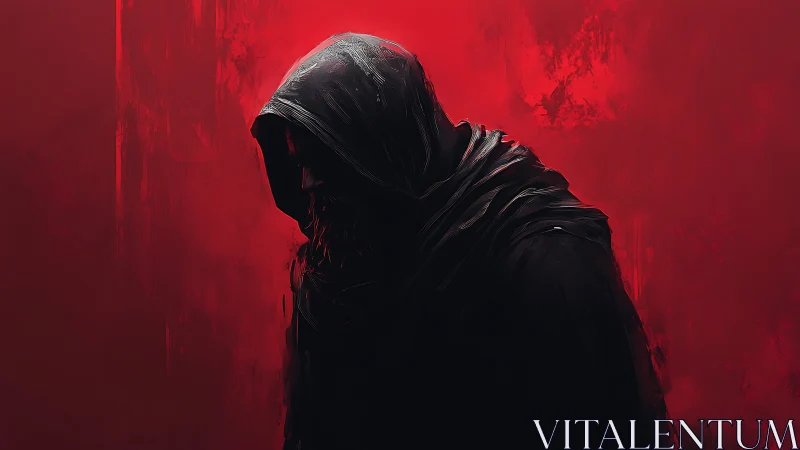 Hooded shadow drifting through a storm of crimson silence.